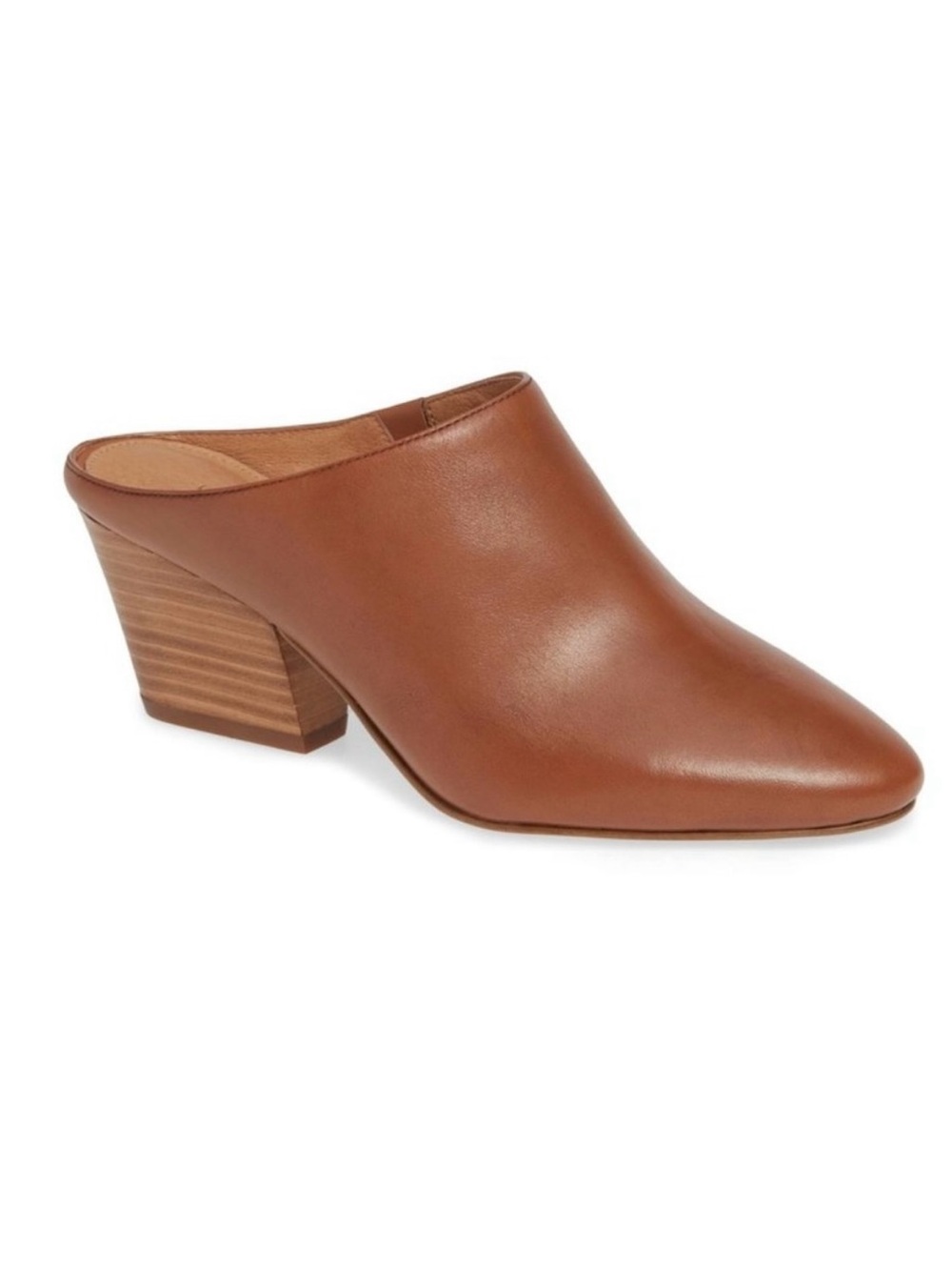 Halogen Cognac Brown Leather Pointed Toe Mules Slides Size 6.5